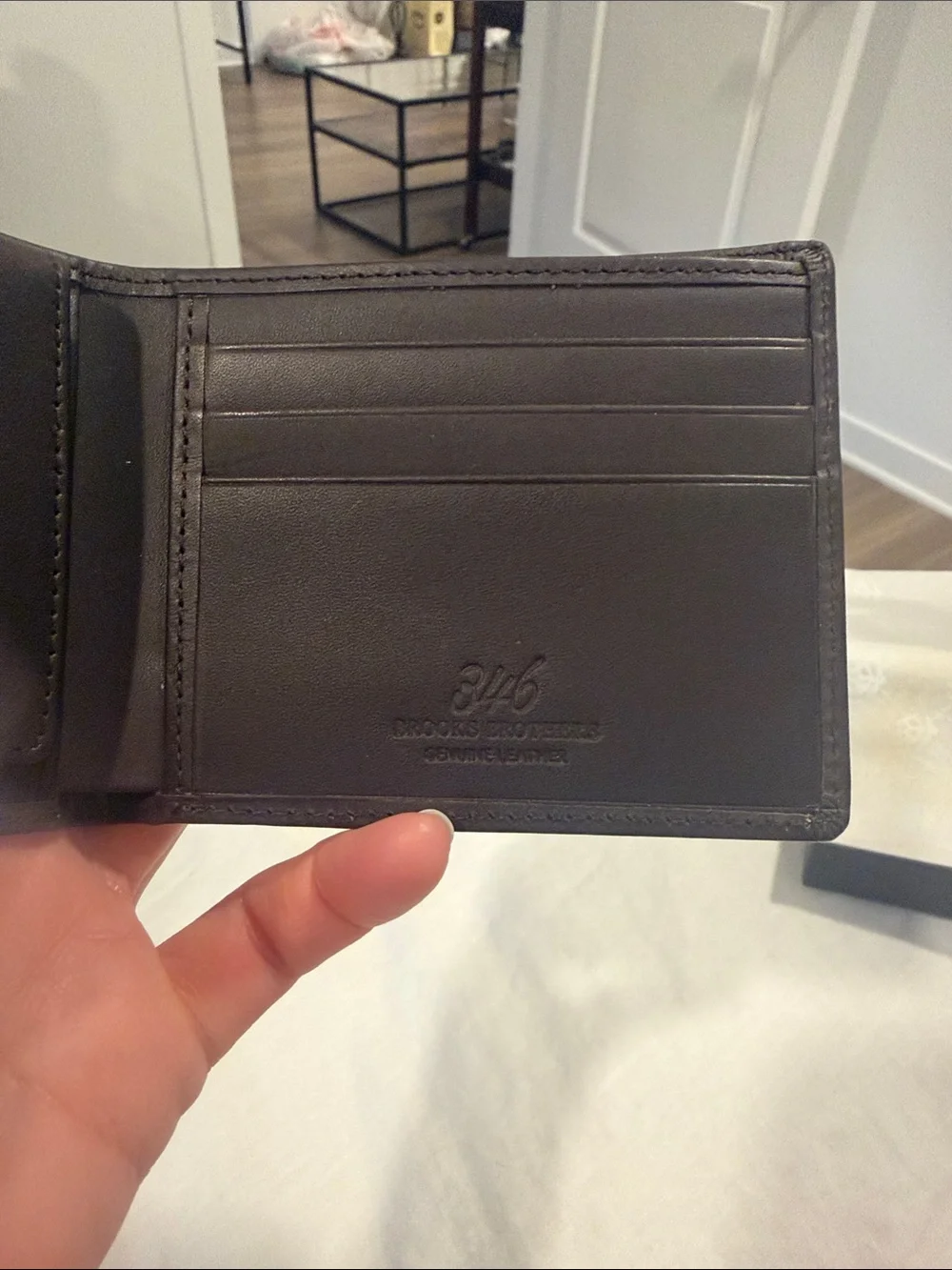Brooks Brothers Dark Brown Leather Wallet with Gift Box